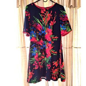 VINCE CAMUTO Floral Color Burst Painted Cobalt Blue Mini Dress Size 14